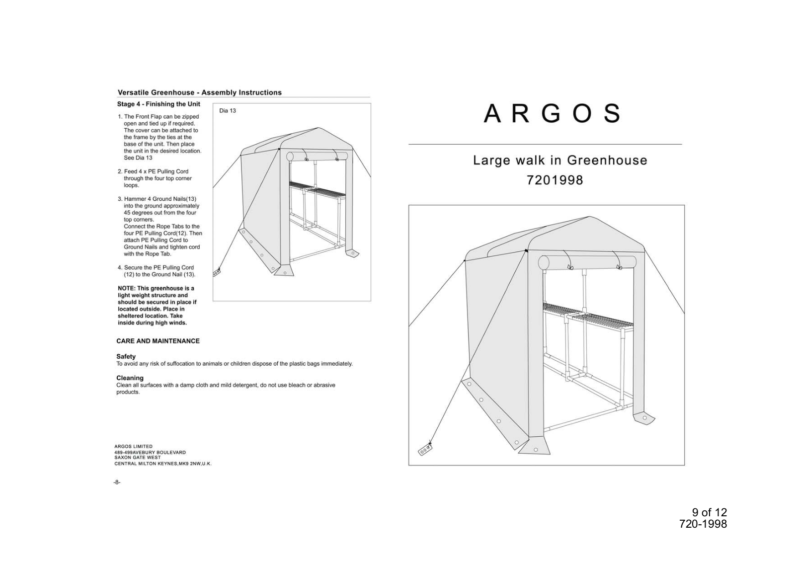 Argos 7201998 ASSEMBLY INSTRUCTIONS