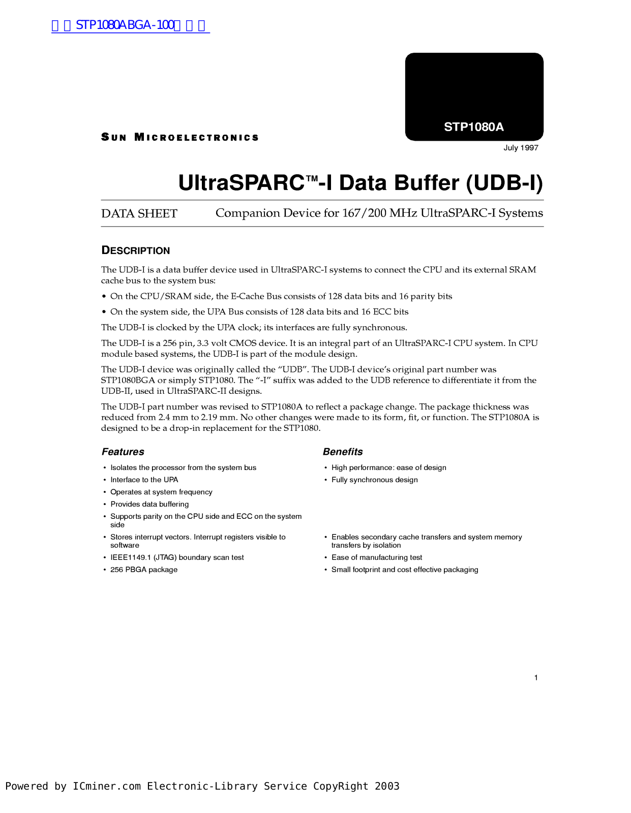 SUN MICROELECTRONICS STP1080A Technical data