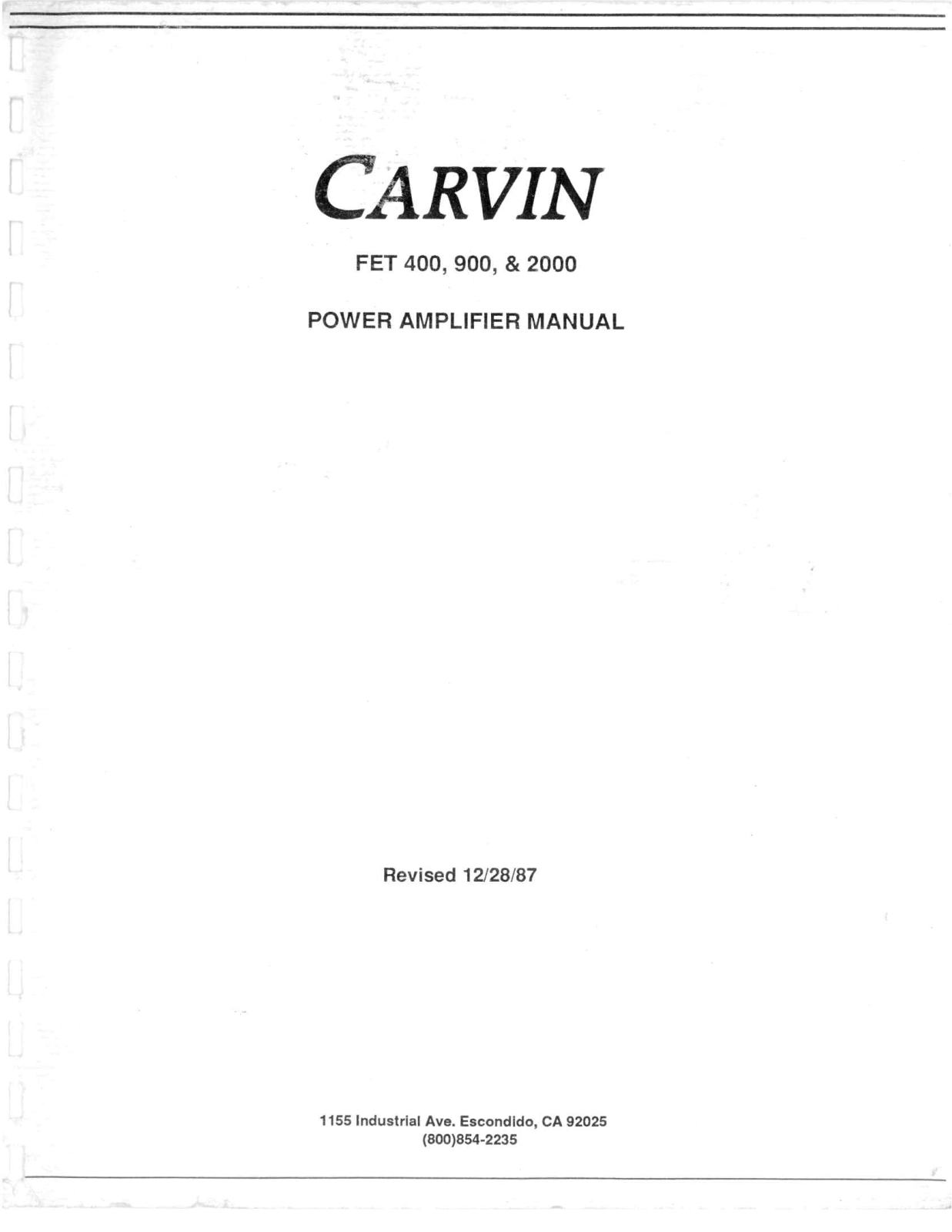 Carvin FET2000 Owner's Manual