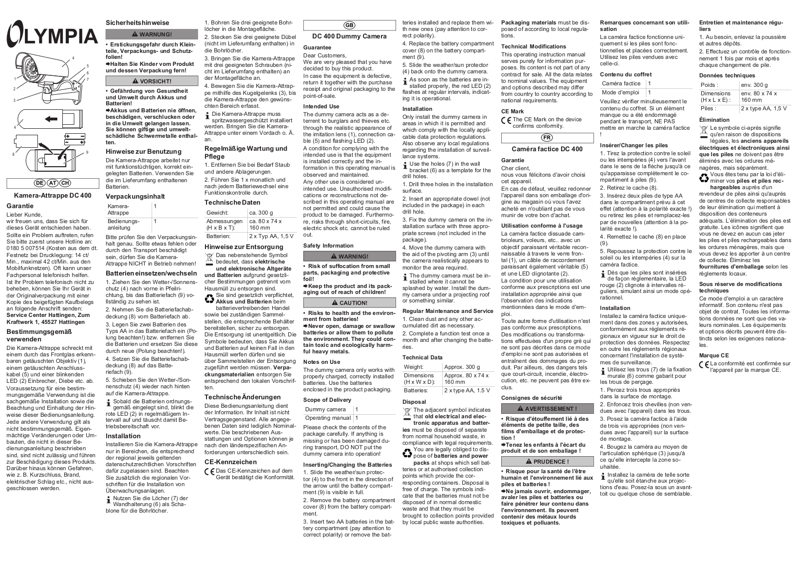 Olympia DC 400 User guide