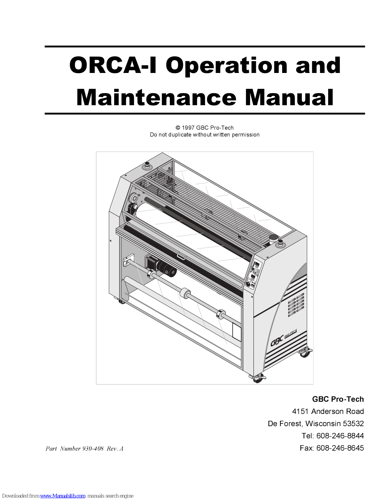 GBC ORCA-I Operation And Maintenance Manual