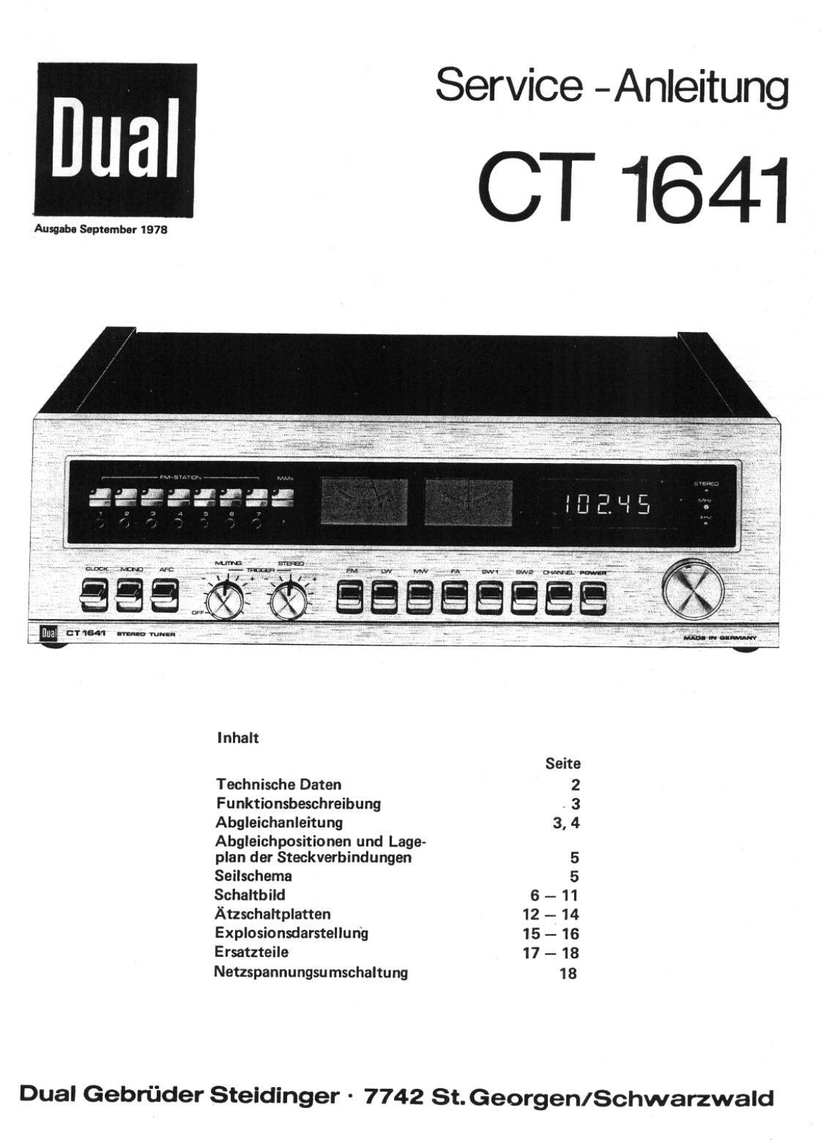 Dual CT-1641 Service manual