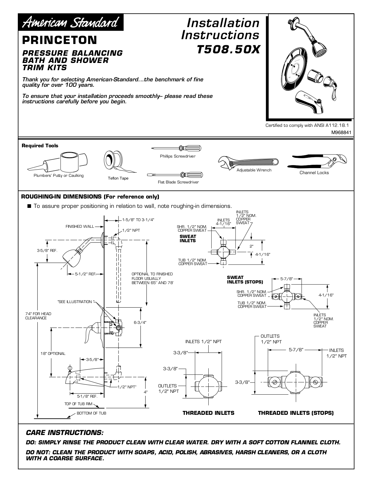 American Standard T508.50X User Manual