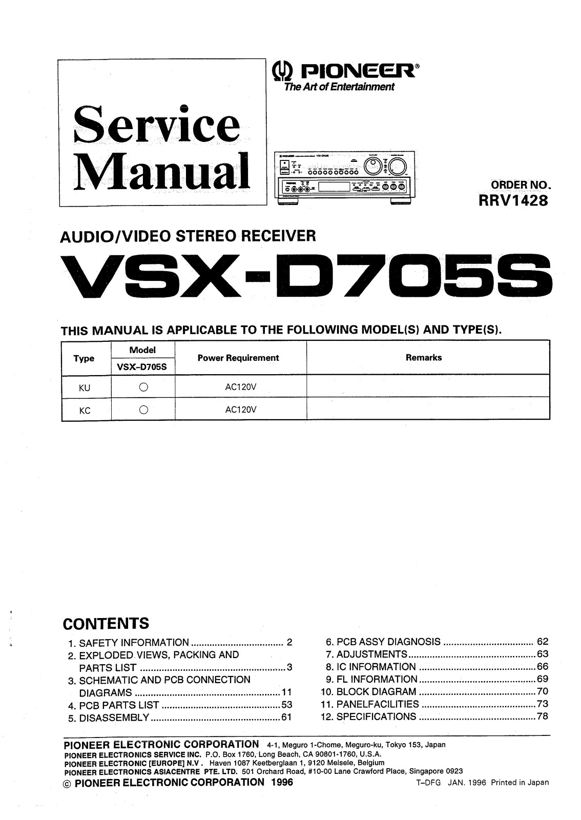 Pioneer VSX-D705S Service manual