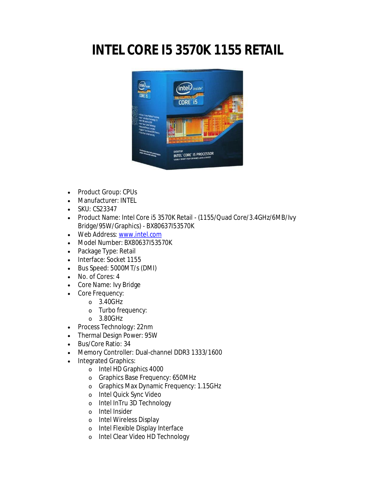 Intel BX80637I53570K User Manual