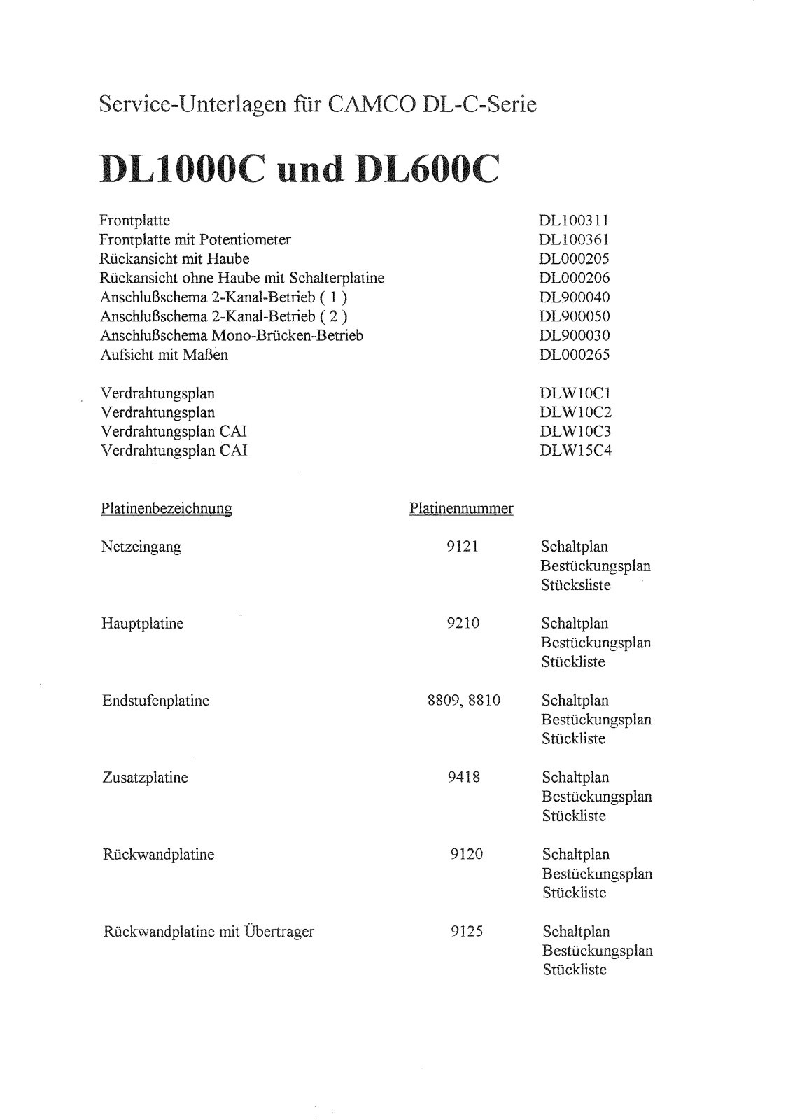 Camco DL1000C, DL600C Schematic