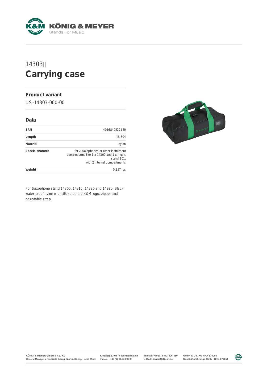 K&M 14303 Data Sheet