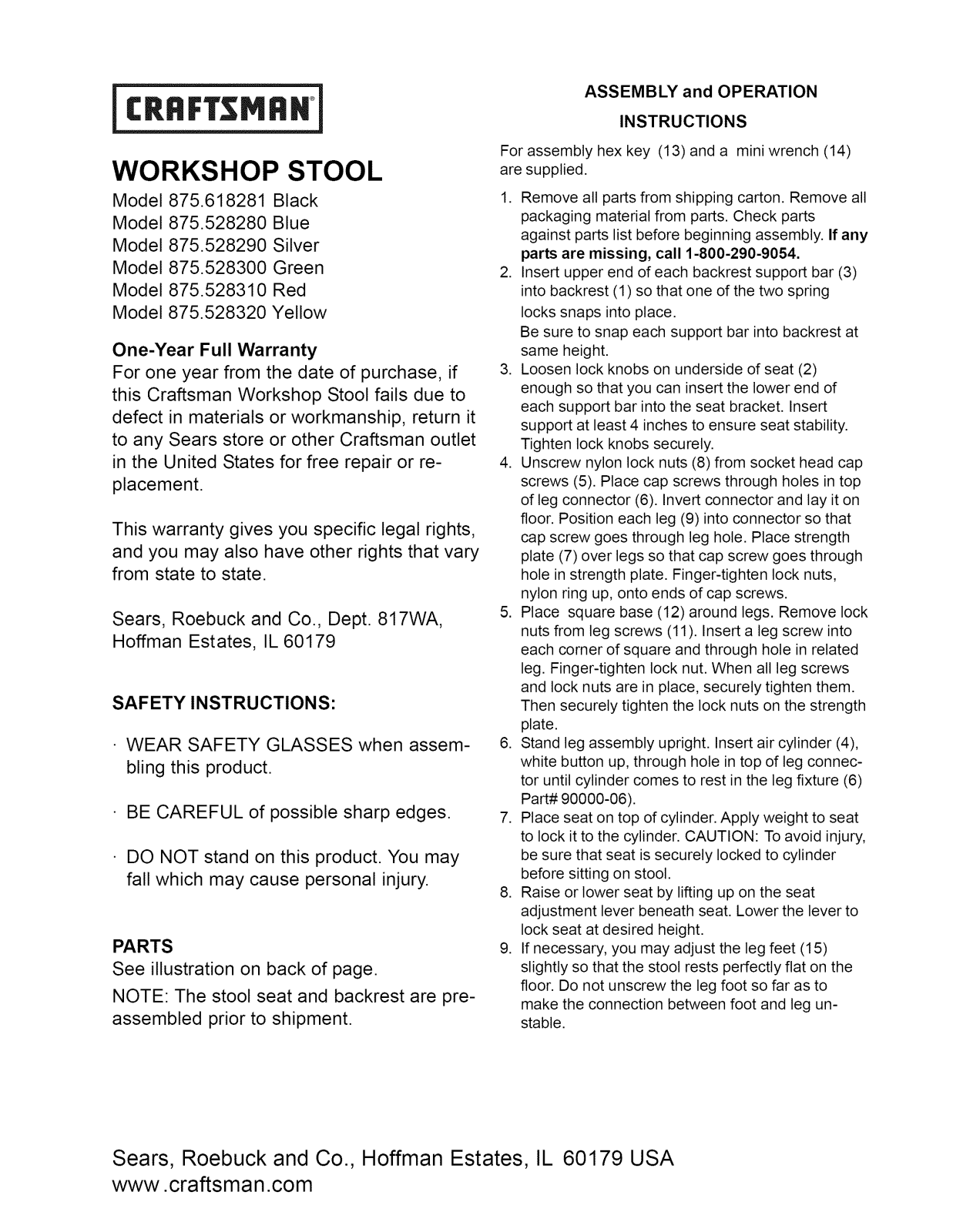 Craftsman 875.518281, 875.528280, 875.528290, 875.528300, 875.528310 Owner's Manual - ManualMachine.com