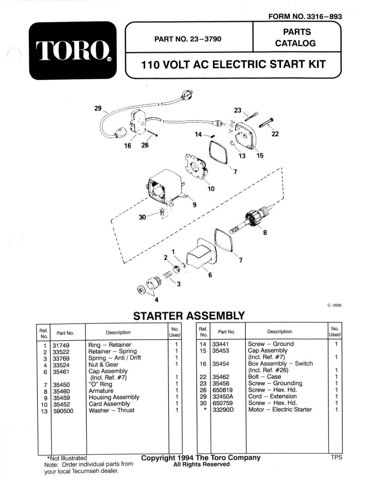 Toro 23-3790 Parts Catalogue