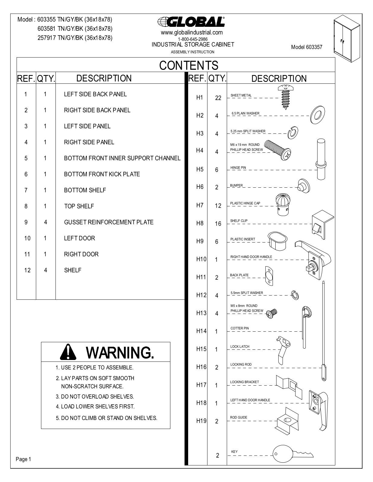 Global Industrial 239385 User Manual