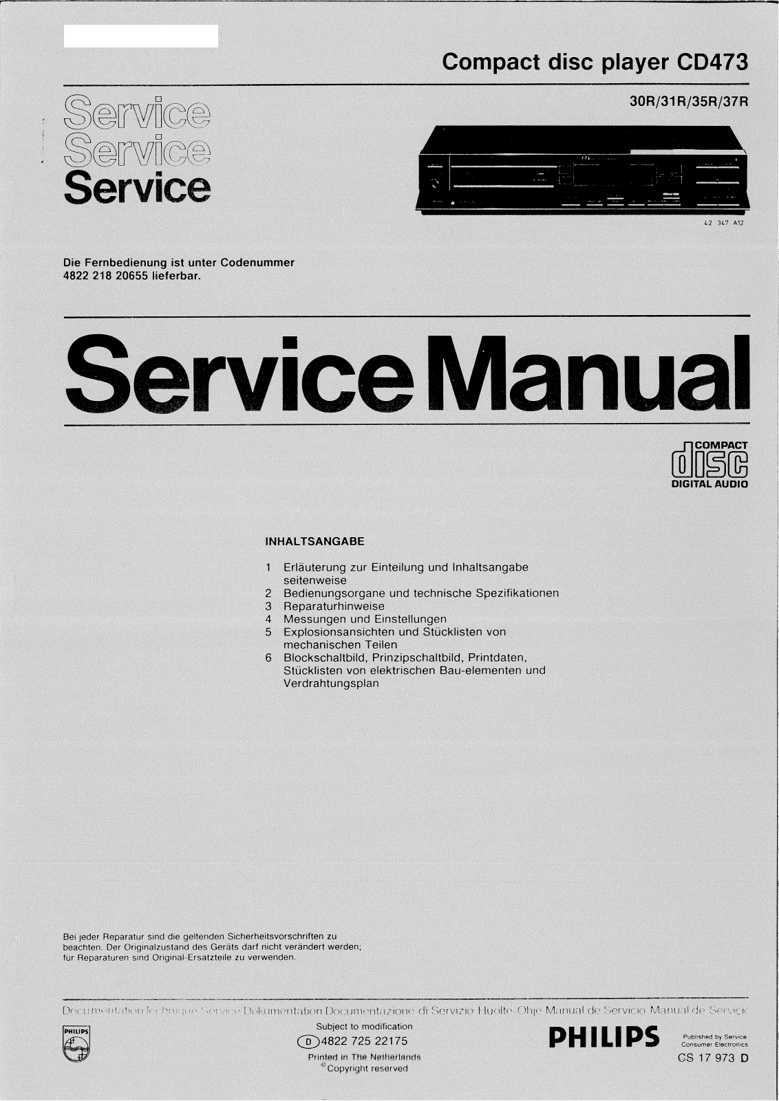 Philips CD-473 Service manual