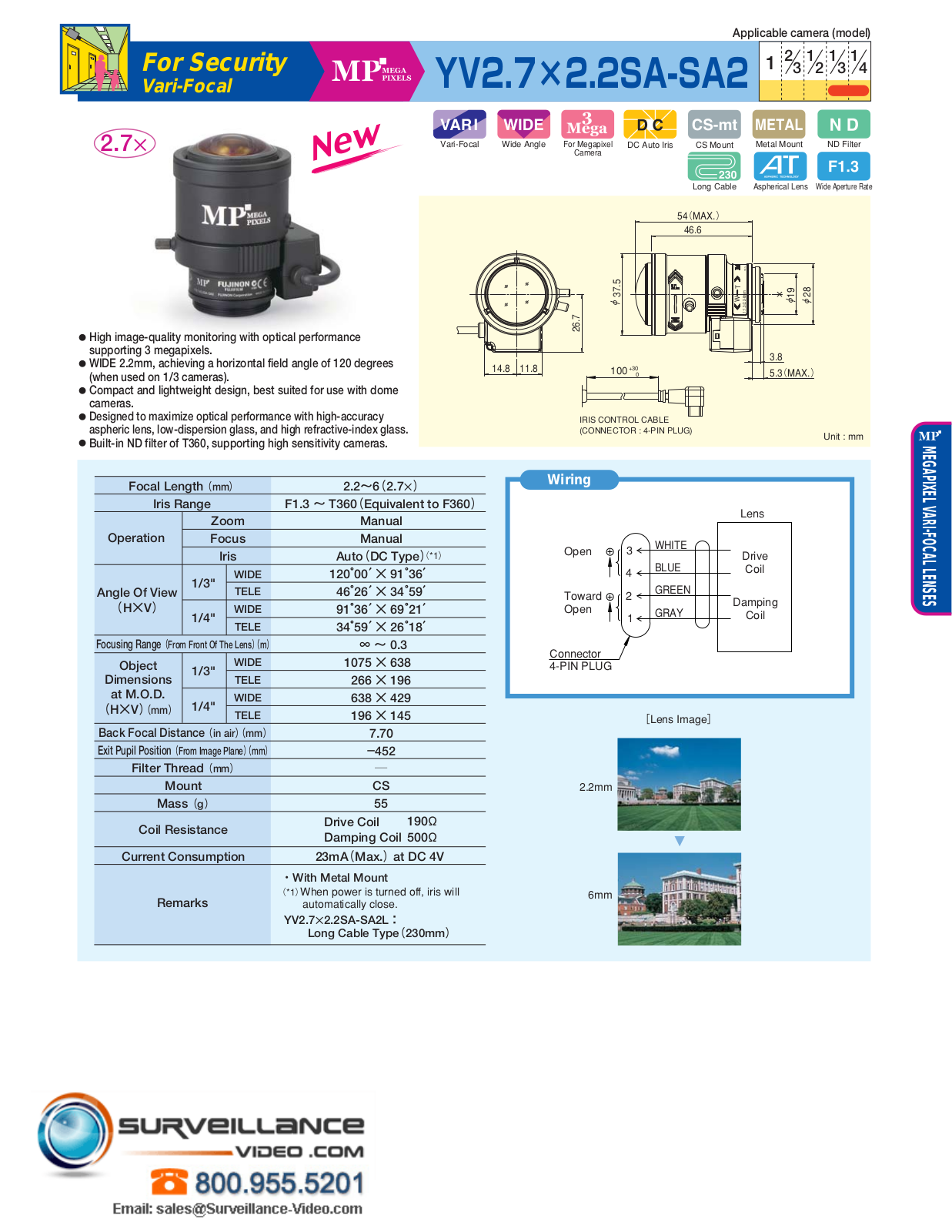 Fujinon YV2-7x2-2SA-SA2 Specsheet