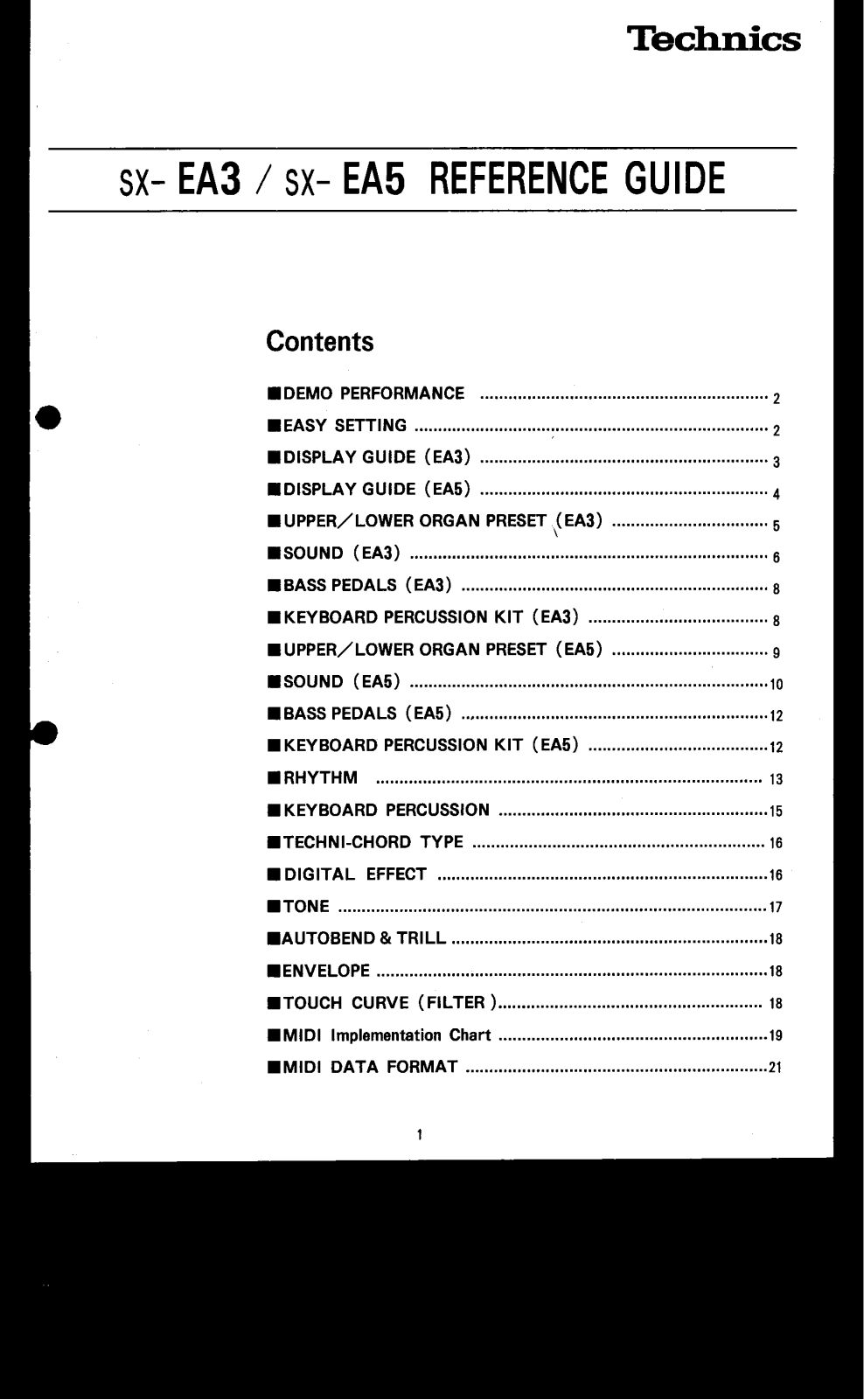 Technics SX-EA3, SX-EA5 Reference Guide