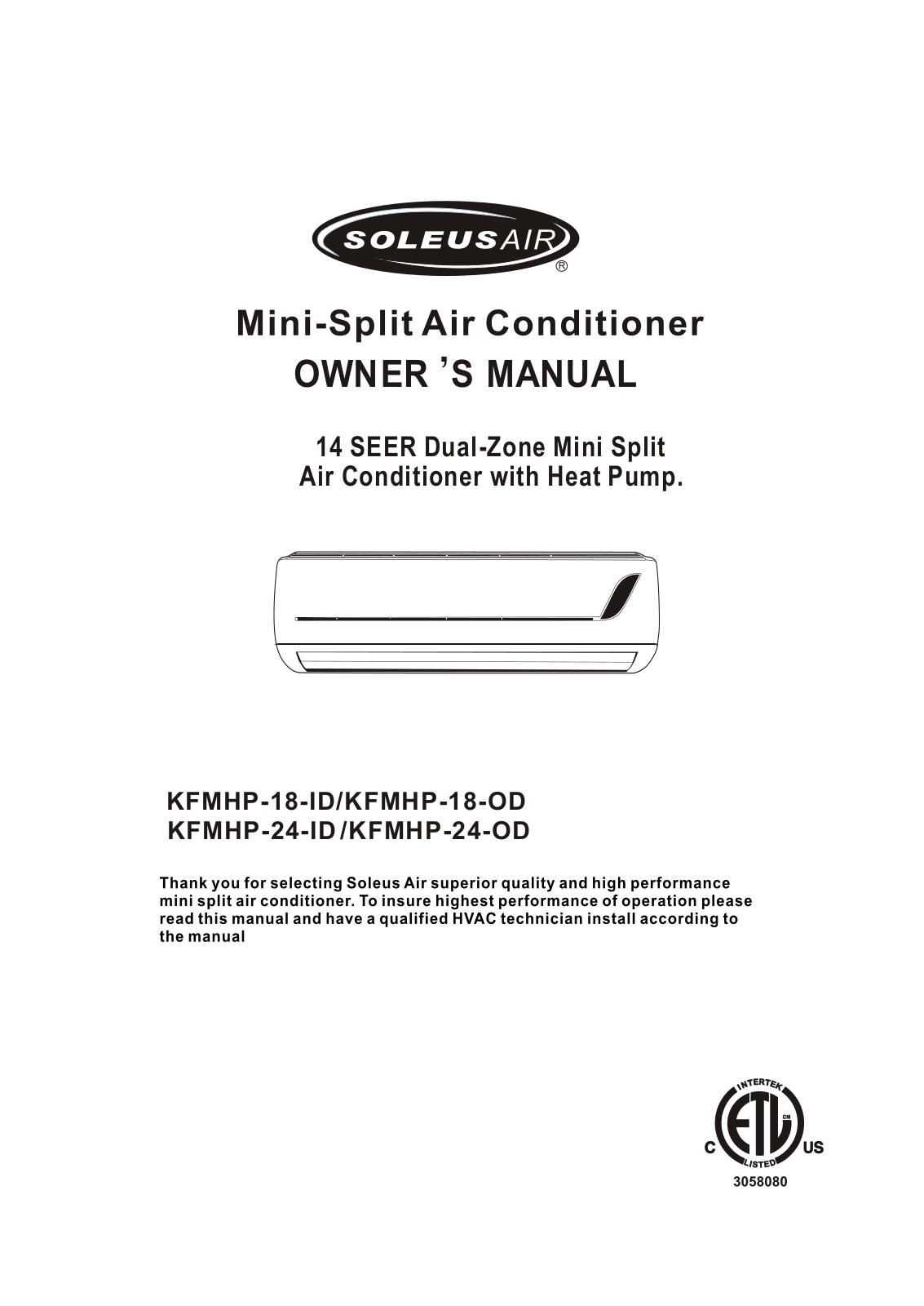 Soleus Air KFMHP-24-OD, KFMHP-24-ID, KFMHP-18-OD, KFMHP-18-ID User Manual