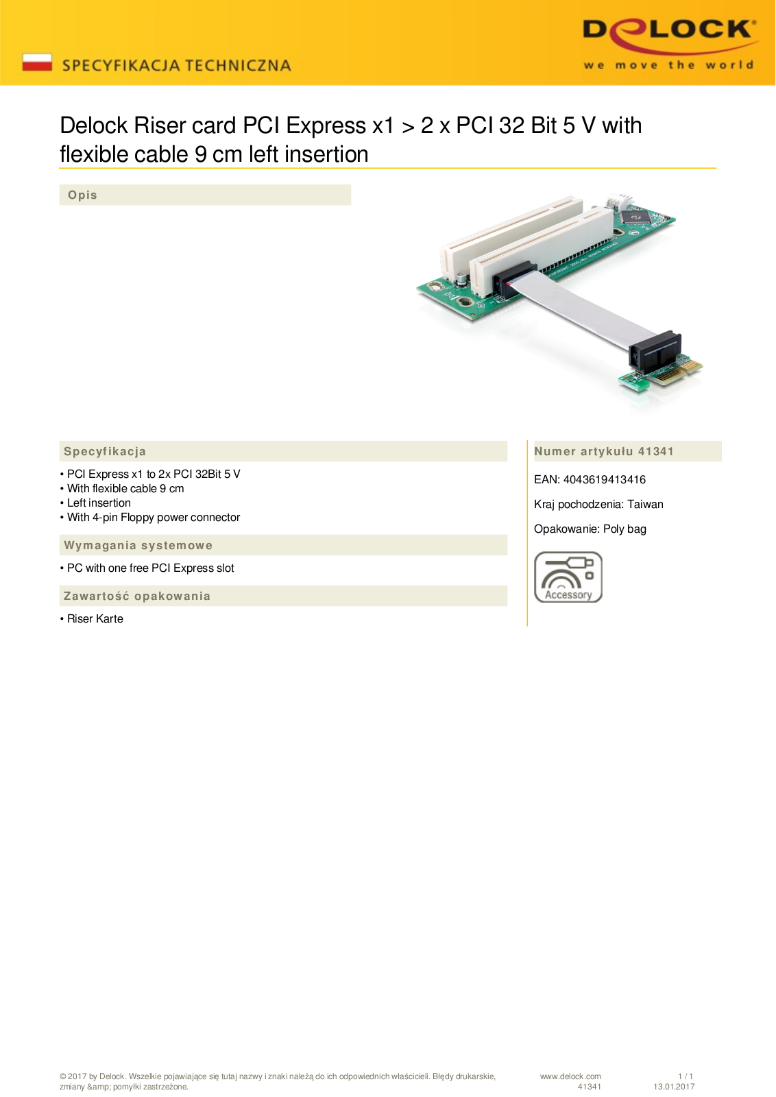 DeLOCK PCIe x1 on 2x PCI riser card User Manual