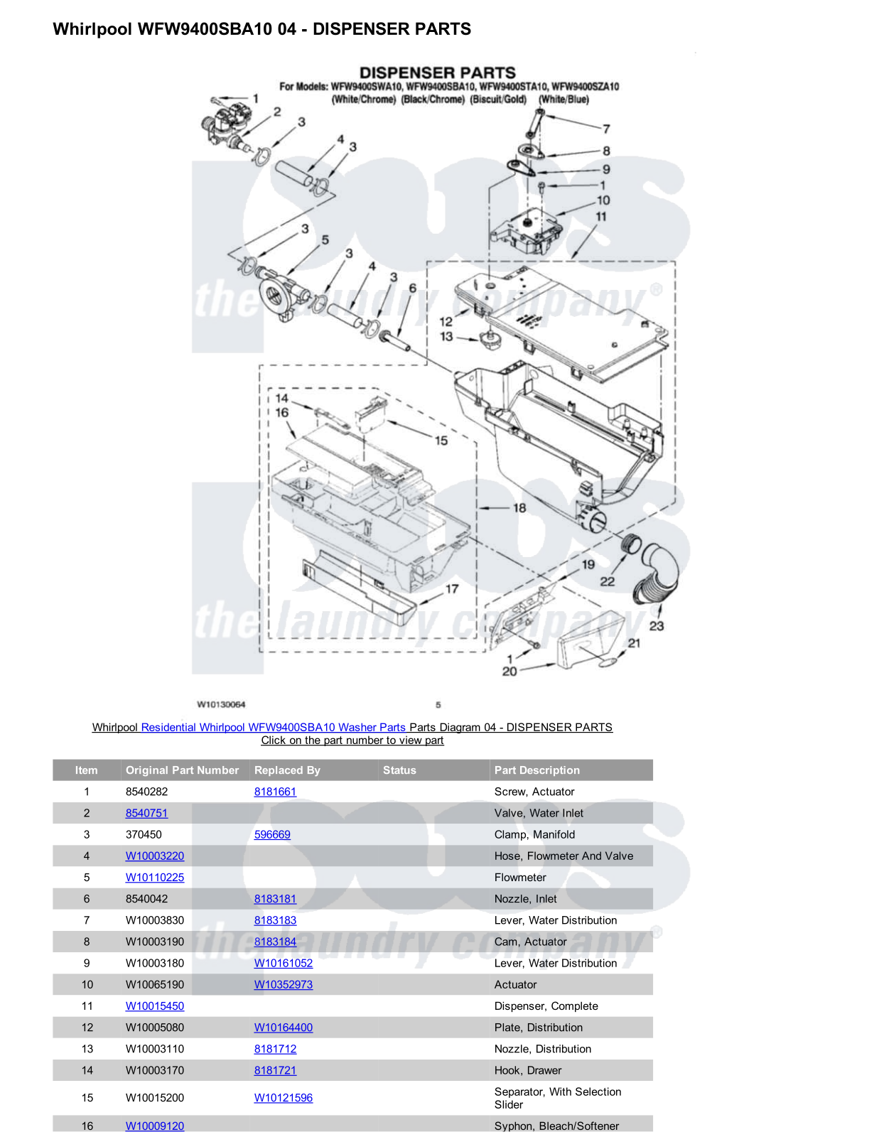 Whirlpool WFW9400SBA10 Parts Diagram