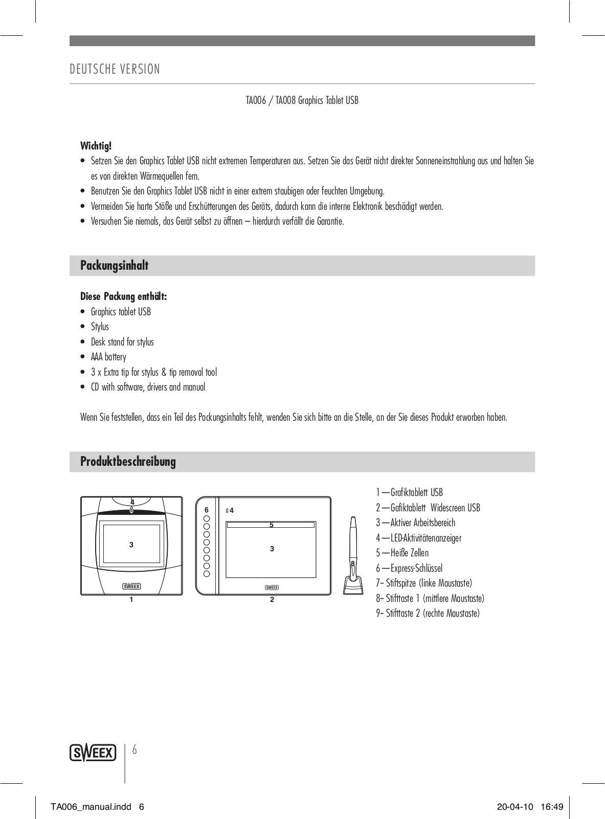 Sweex TA006, TA008 User Manual