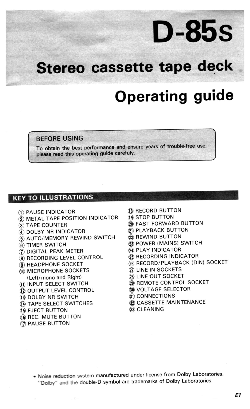 Hitachi D-85-S Owners Manual