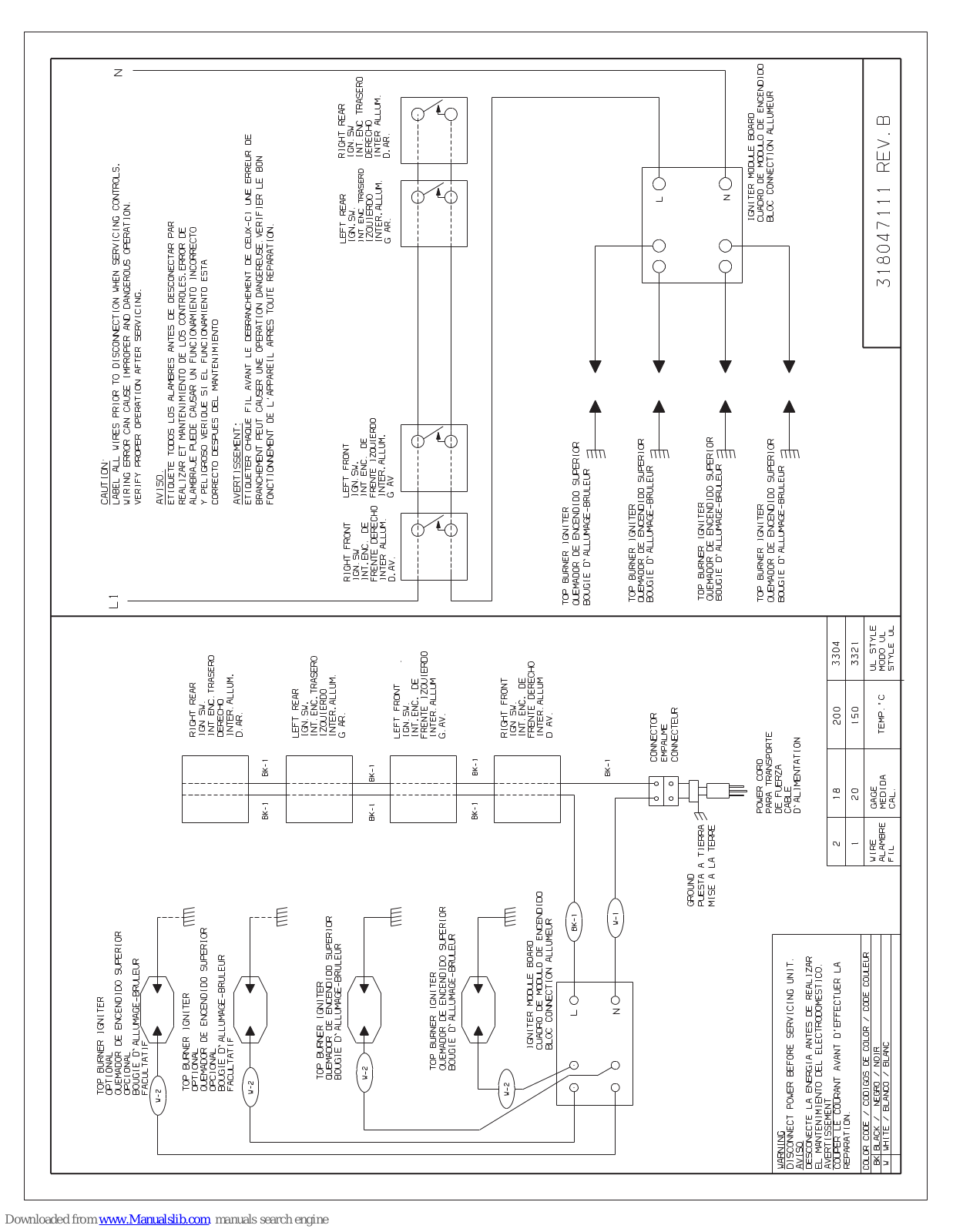 Frigidaire FGGC3045KB, FGGC3065KS, FGGC3045KW, FGGC3065KB, FGGC3065KW Wiring Diagram