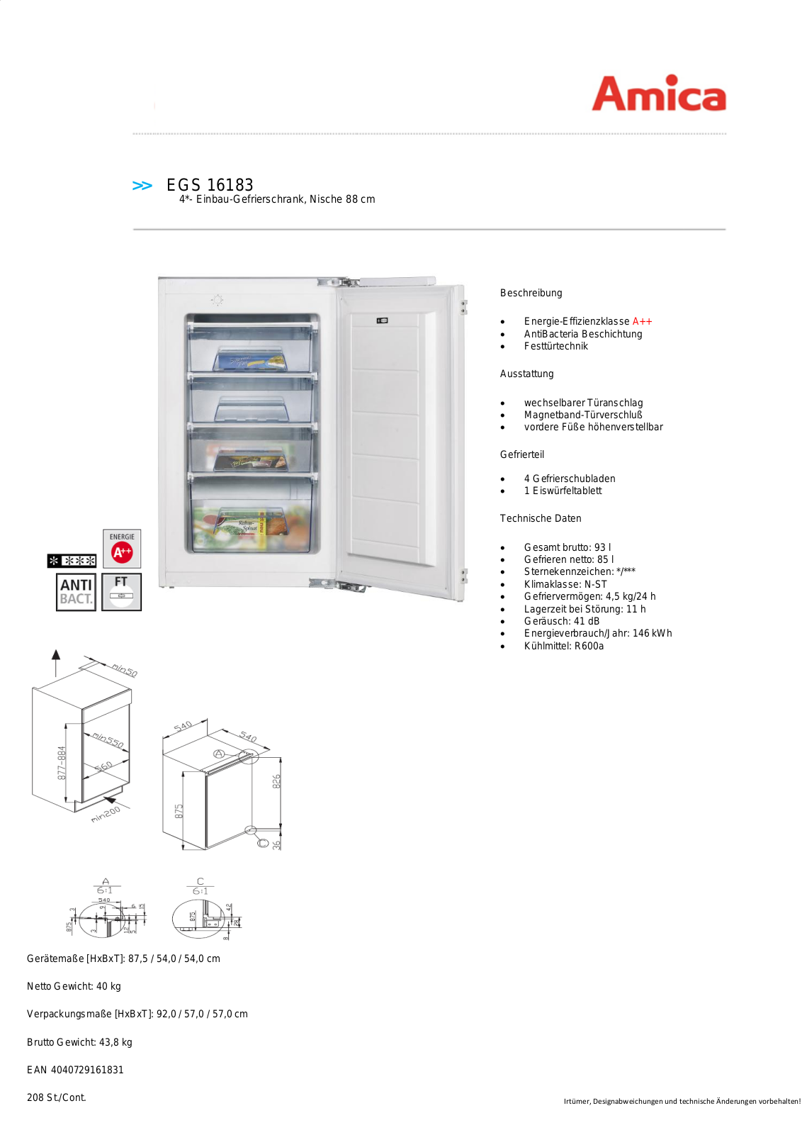 Amica EGS 16183 operation manual