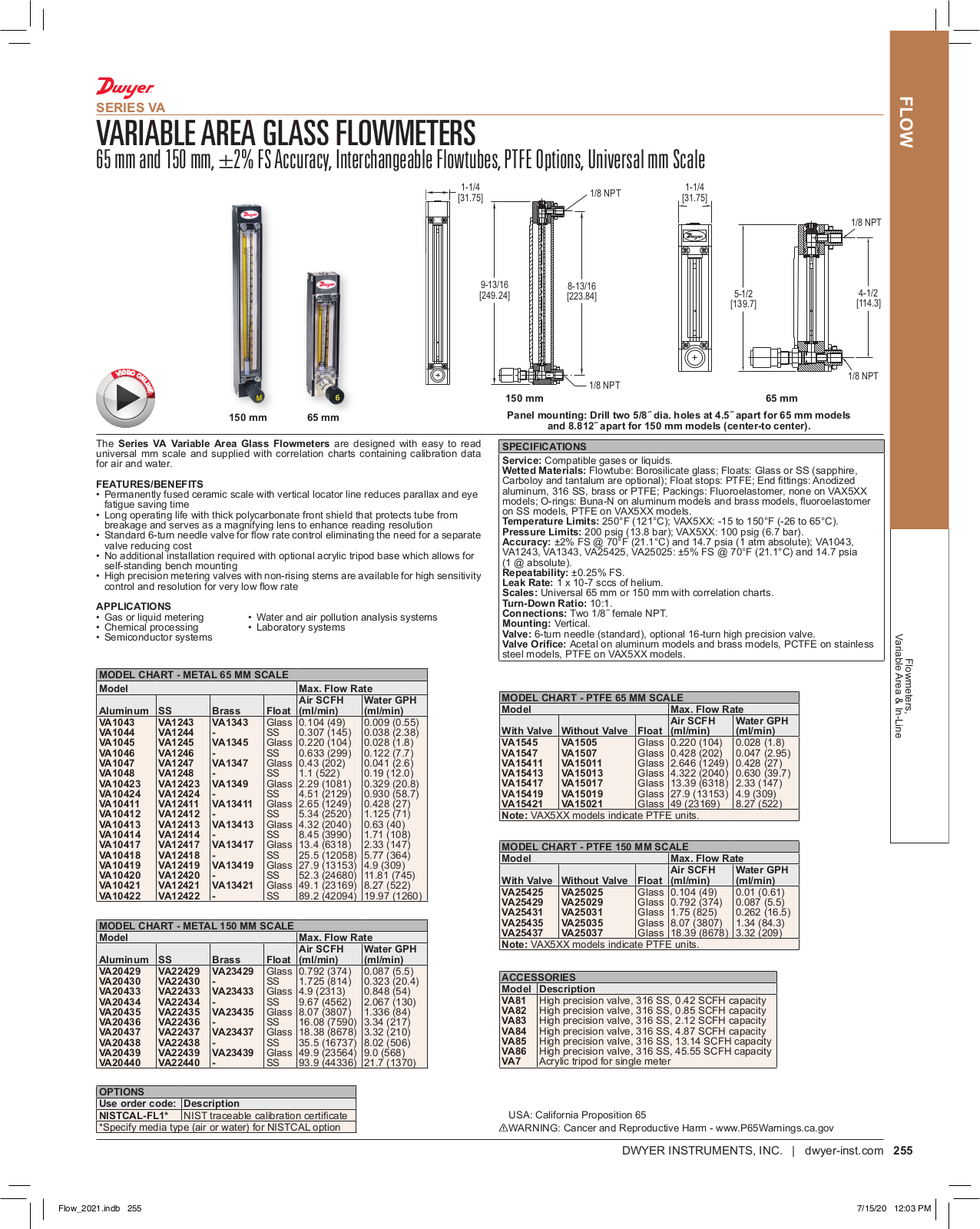 Dwyer Instruments SERIES VA Catalog Page