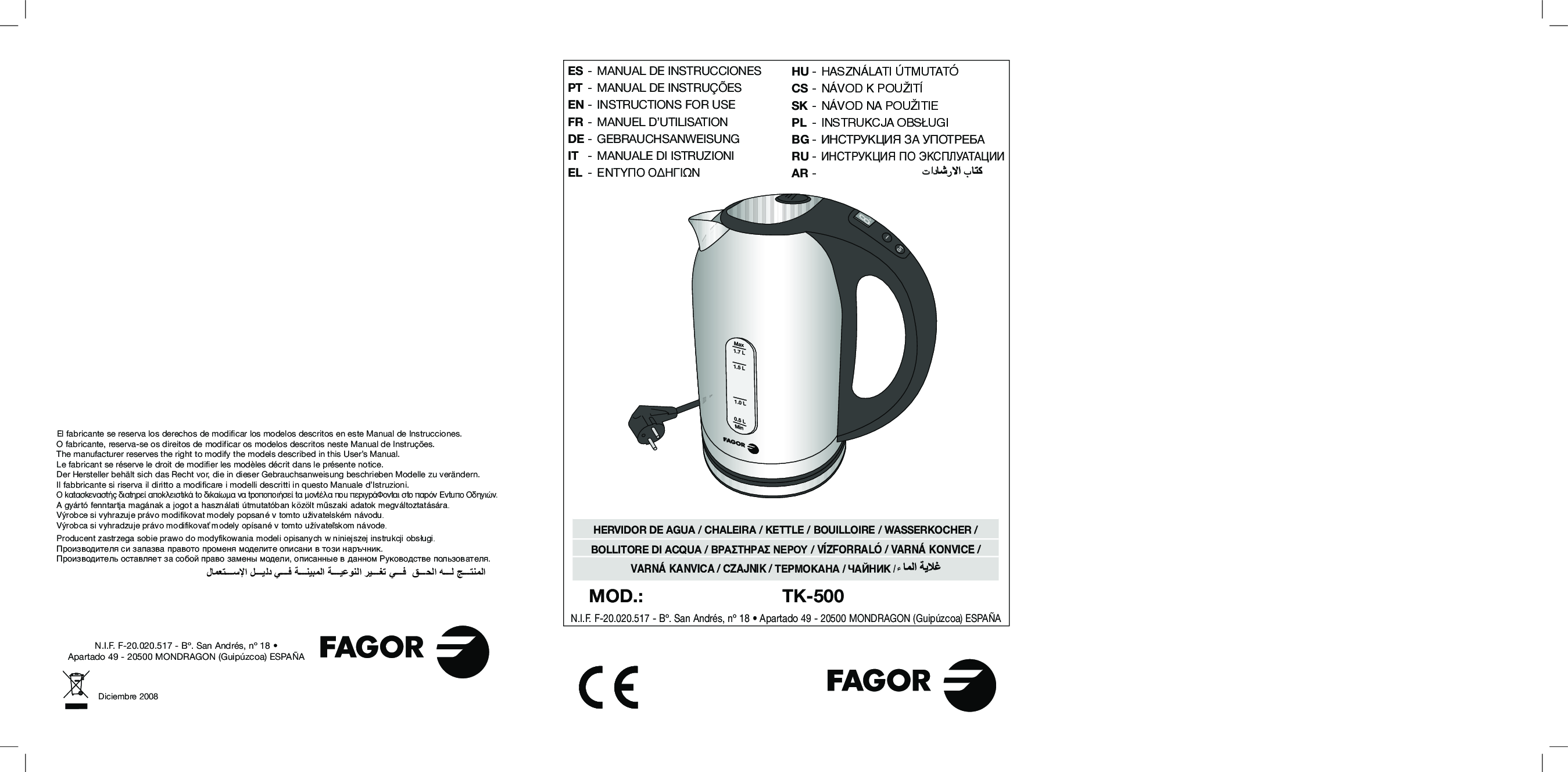 Fagor TK-500 User Manual