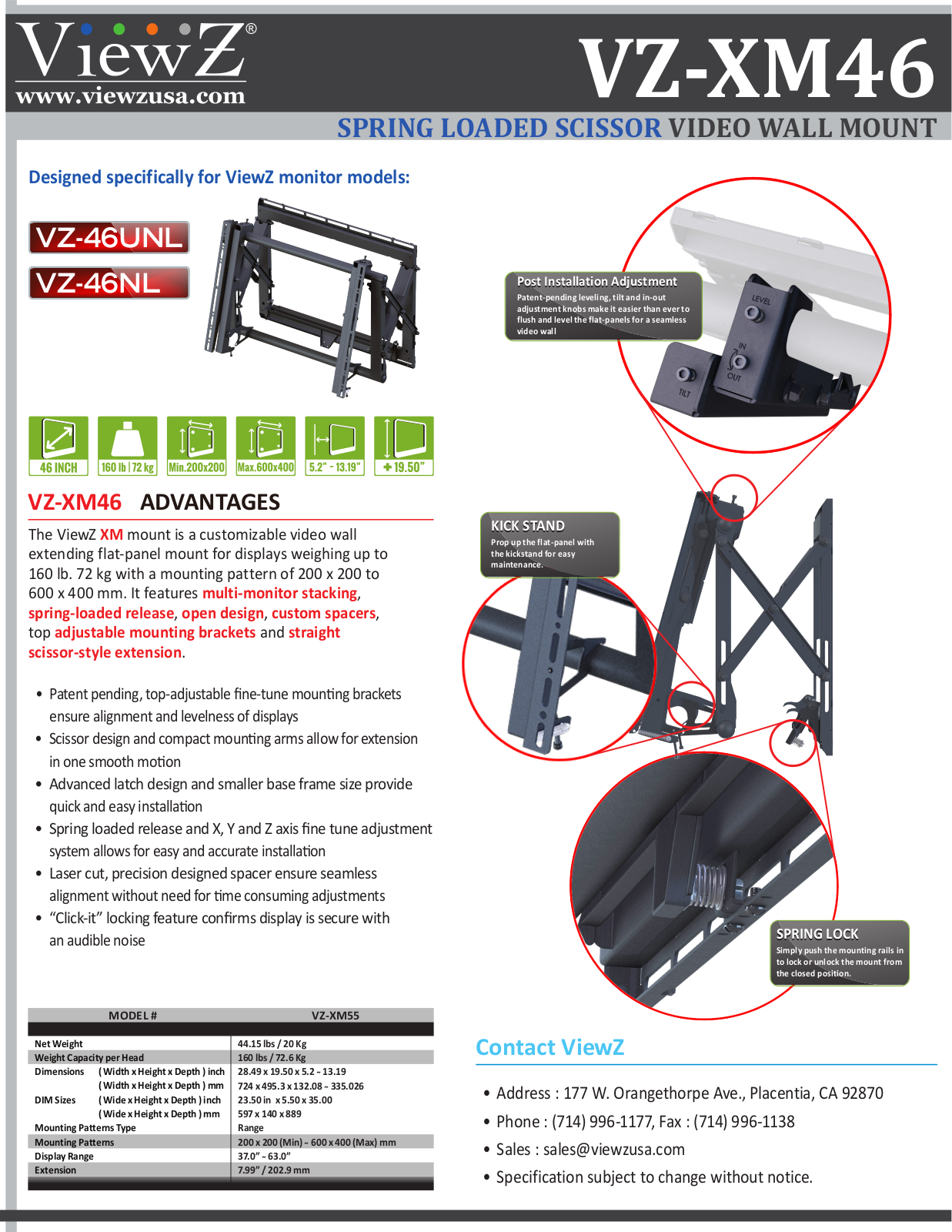 ViewZ VZ-XM46 Specsheet