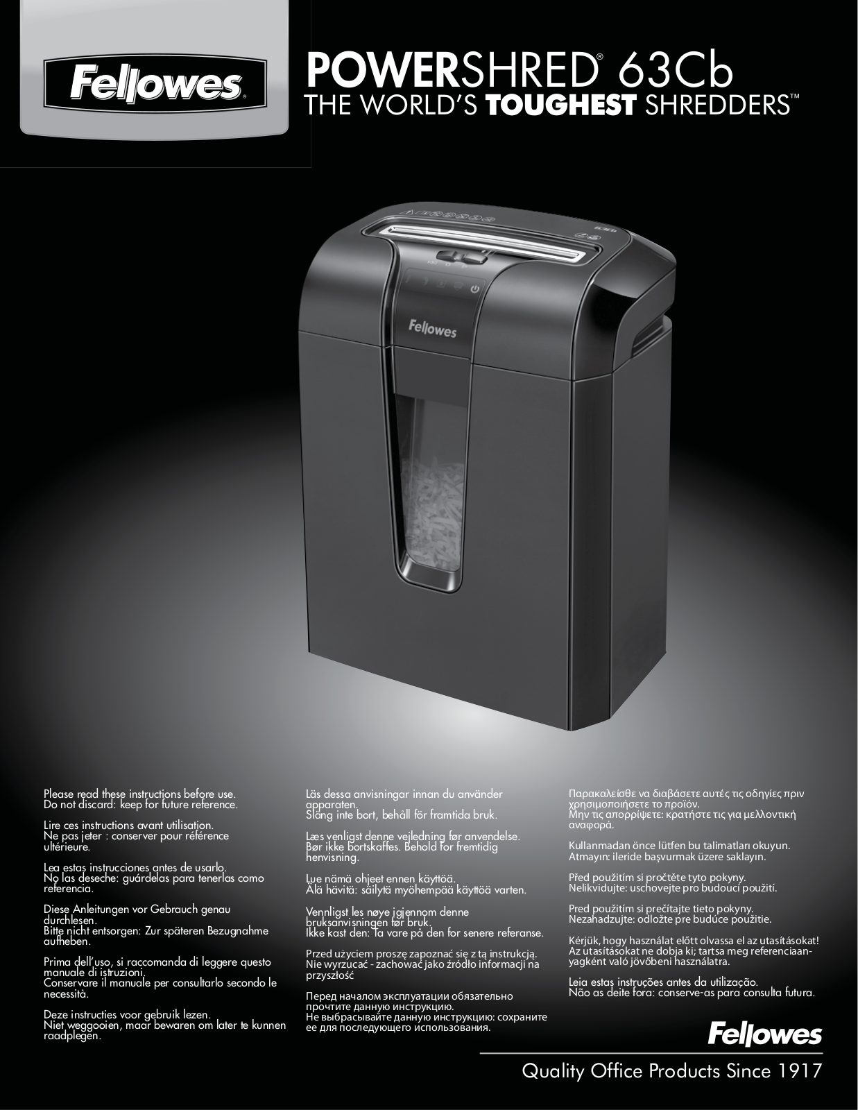 Fellowes POWERSHRED 63Cb User guide