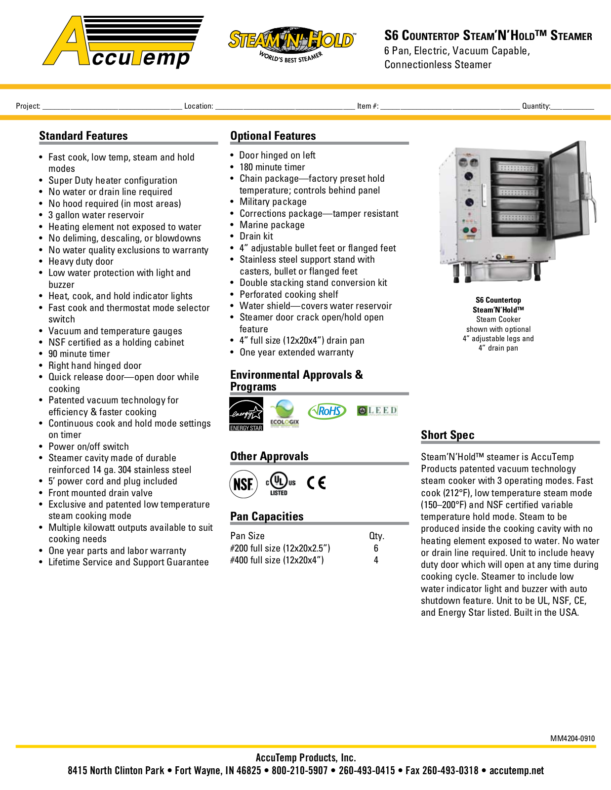 AccuTemp S62401D060, S62083D080, S62083D100, S62403D110, S62083D120 Specifications