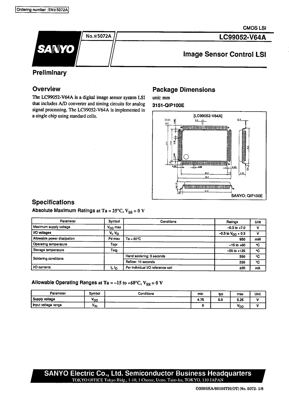 SANYO LC99052-V64A Datasheet