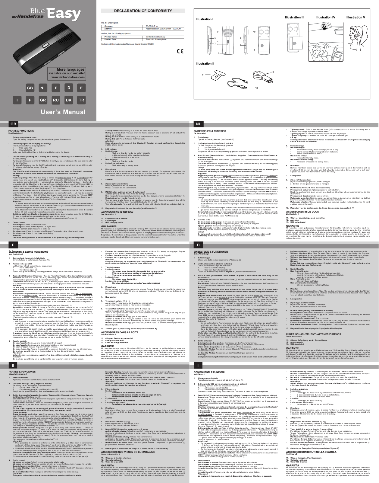 Mr Handsfree Blue Easy User Manual