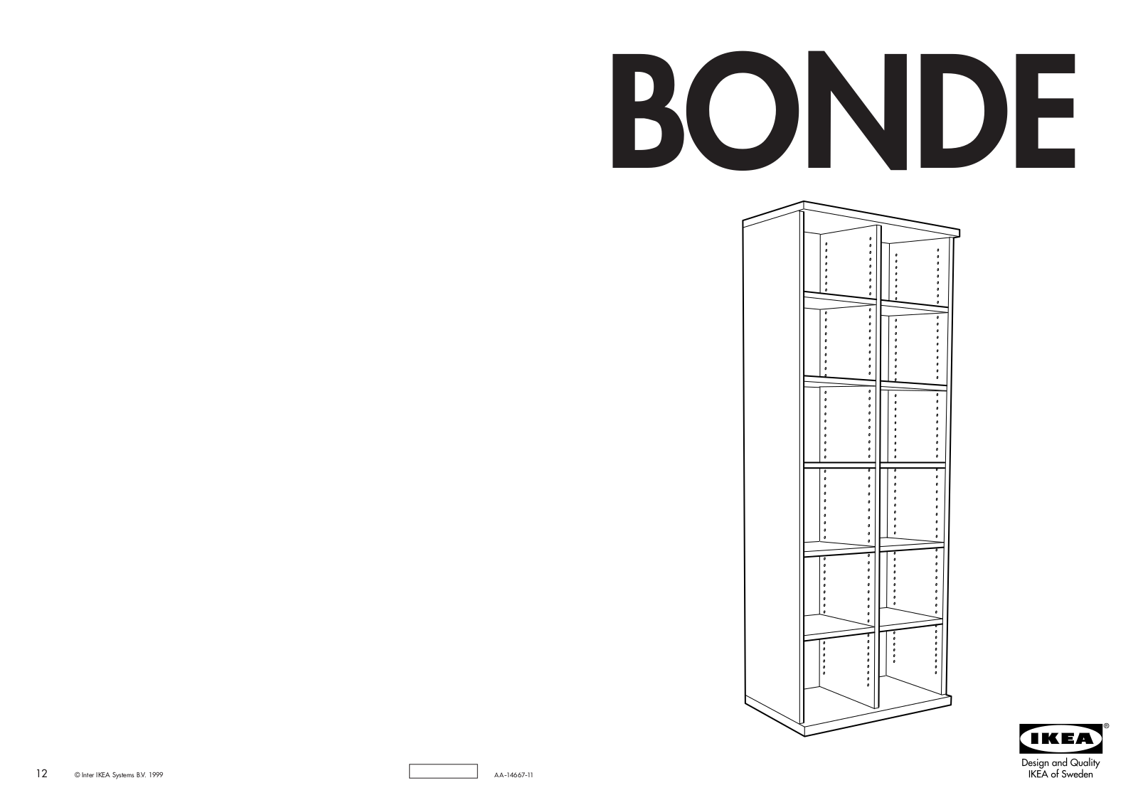 IKEA BONDE BOOKCASE 28X86 Assembly Instruction