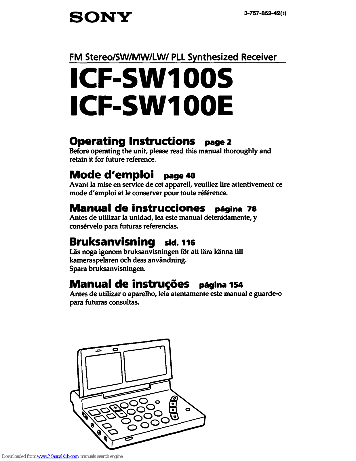 Sony ICF-SW1005 Operating Lnstructions - ManualMachine.com
