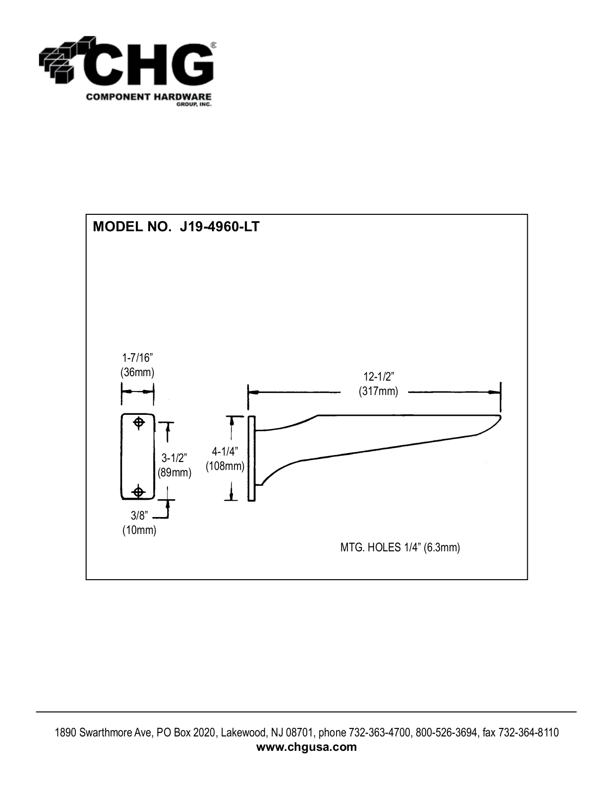 Component Hardware J19-4960-LT User Manual