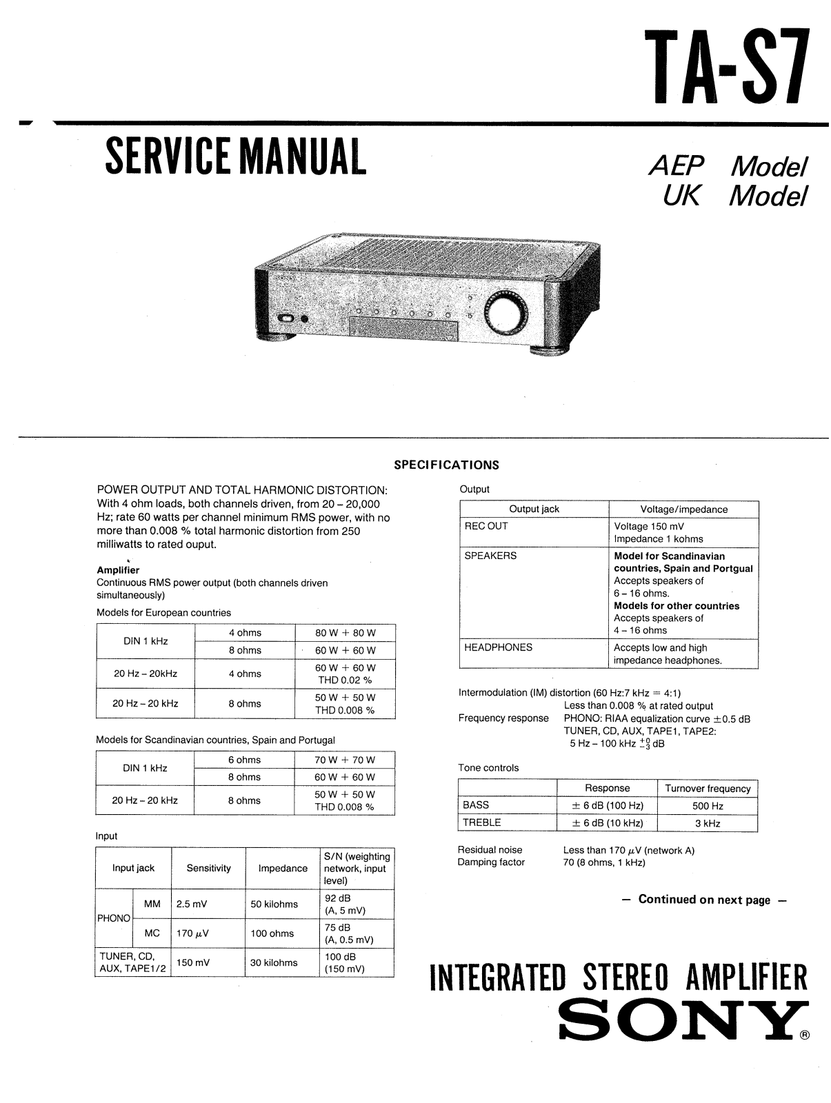 Sony TAS-7 Service manual