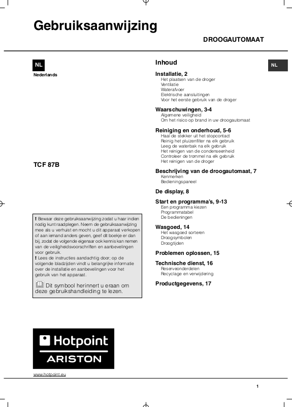 HOTPOINT/ARISTON TCF 87B 6H (EU) User Manual