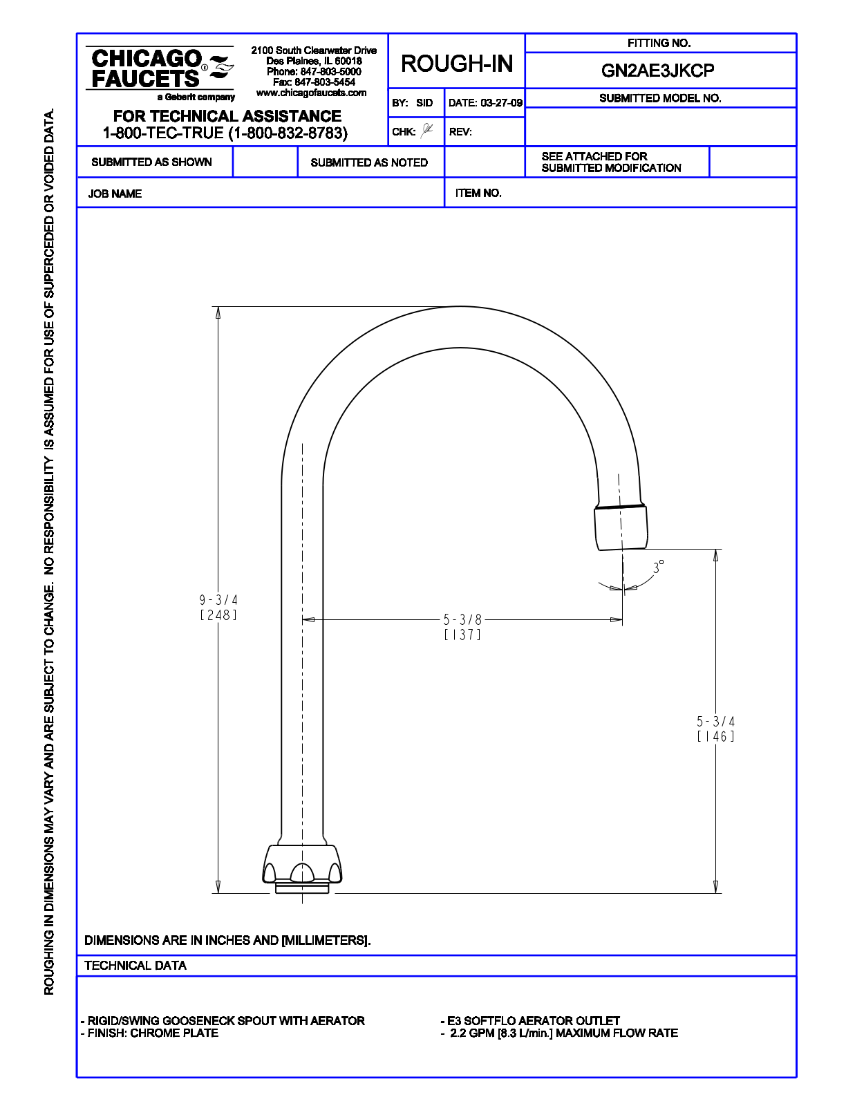 Chicago Faucet GN2AE3JKCP User Manual