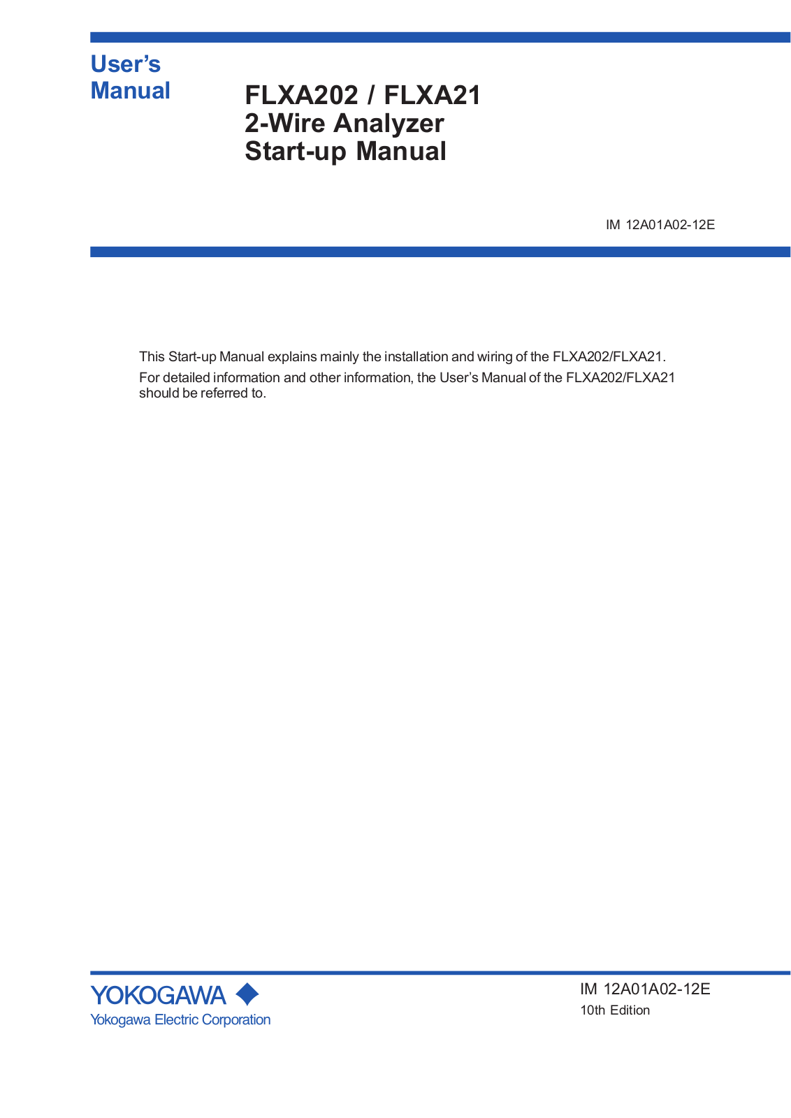 Yokogawa FLXA202, FLXA21 Start-up Manual