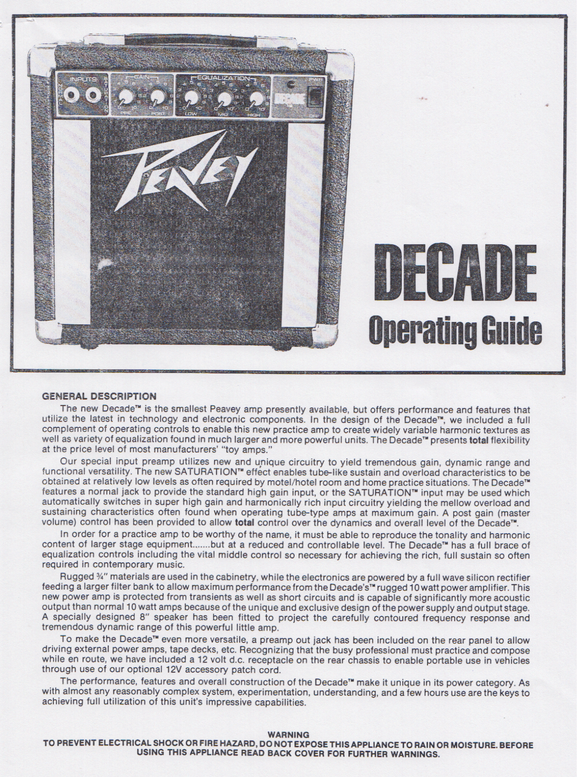 Peavey Decade Operating Guide - ManualMachine.com