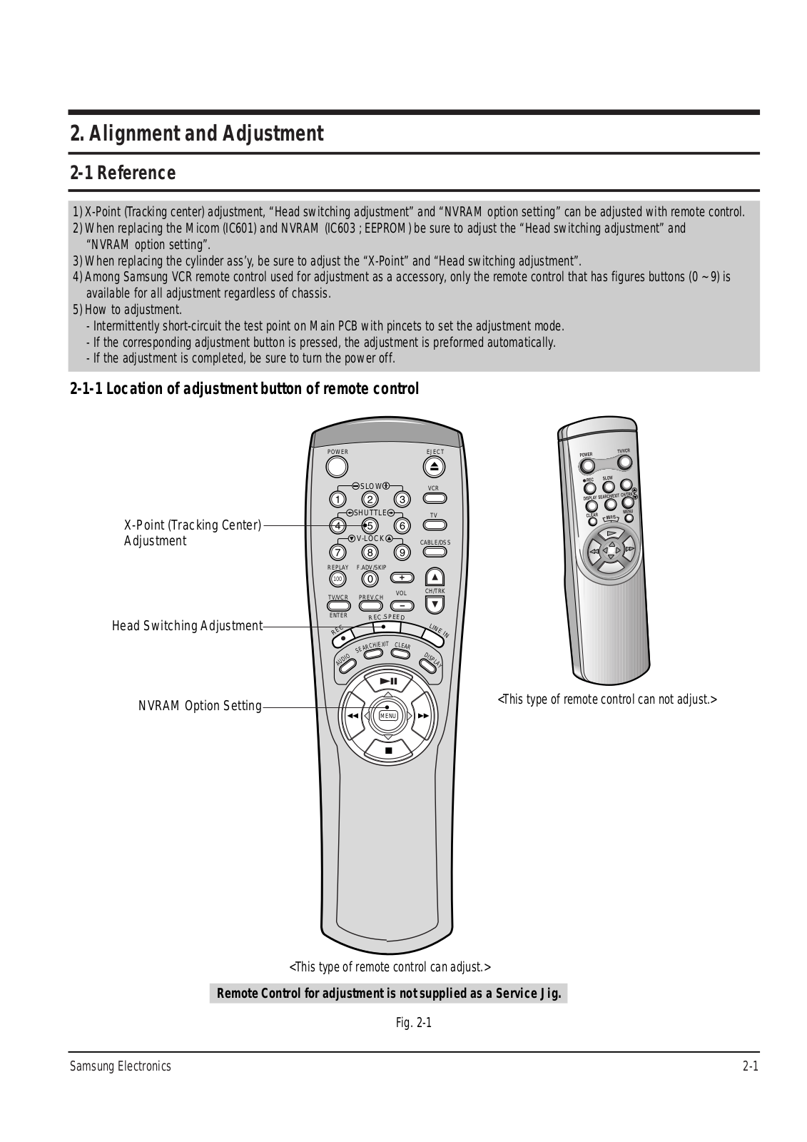 Samsung VR8509, VR8809-XAA Alignment and Adjustments