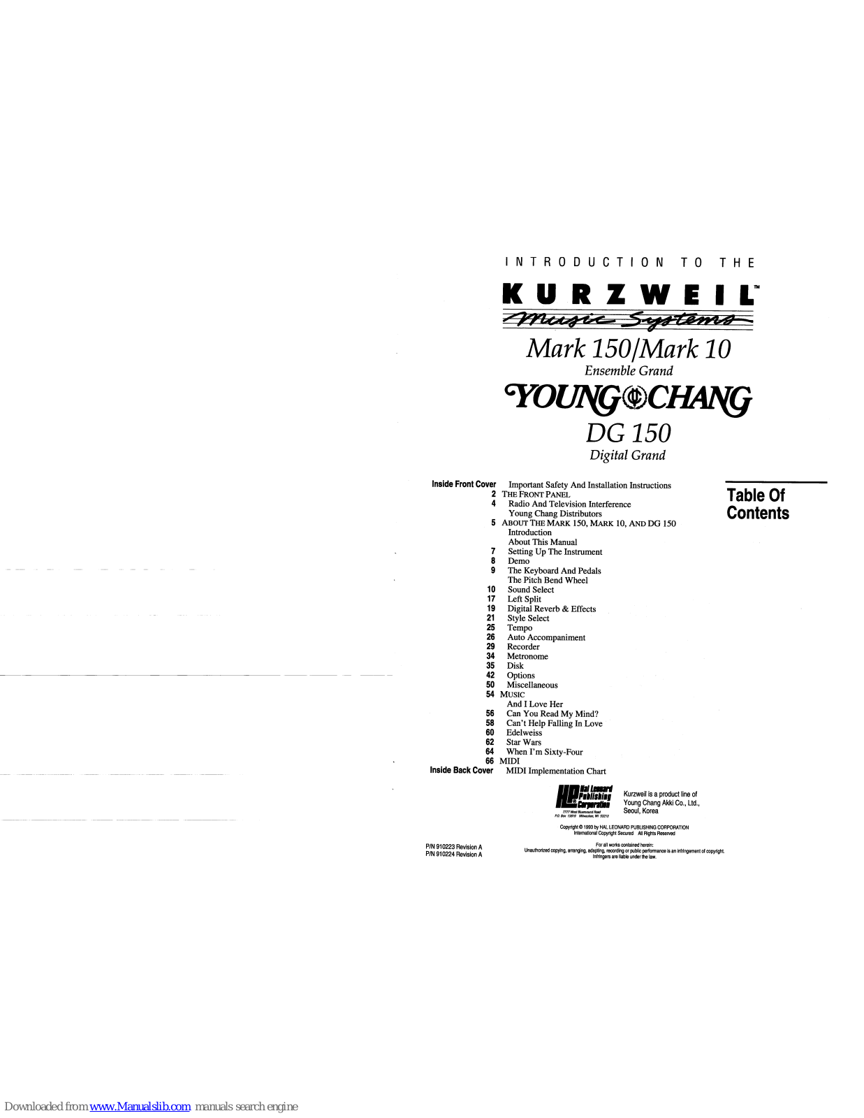 Kurzweil DIGITAL GRANDE DC 150, DIGITAL GRAND DC 150, ENSEMBLE GRANDE MARK 10, ENSEMBLE GRANDE MARK 150 User Manual