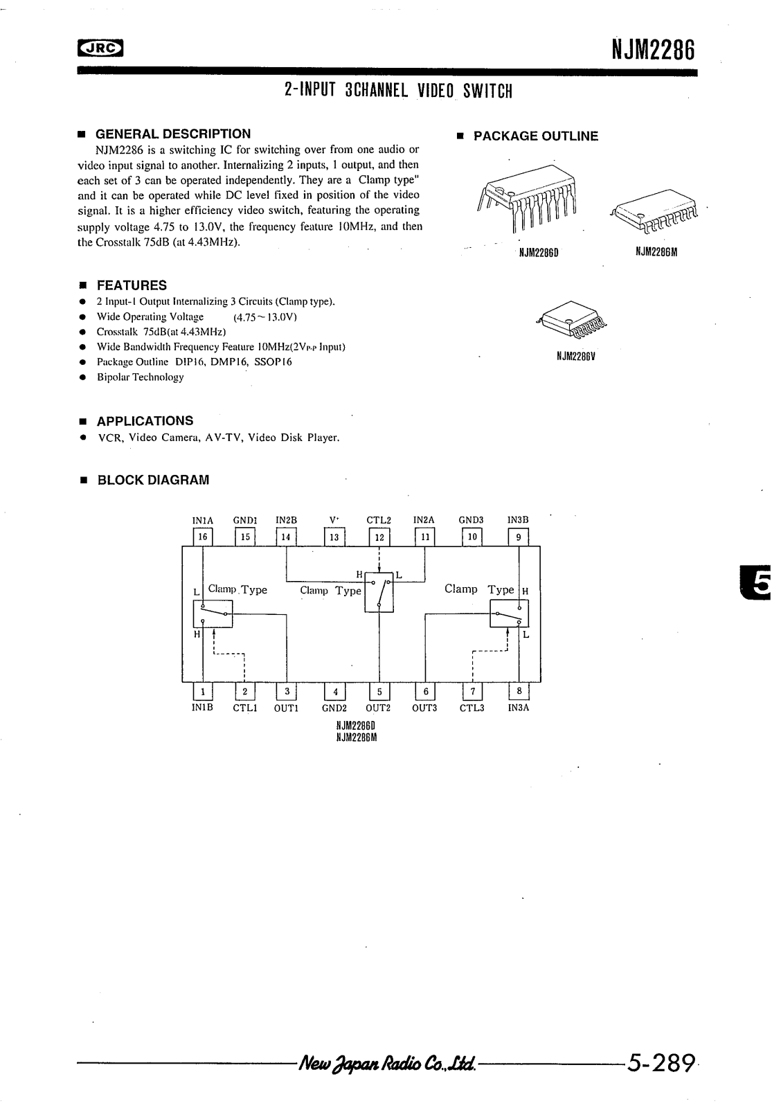 JRC NJM2286D, NJM2286V, NJM2286M Datasheet