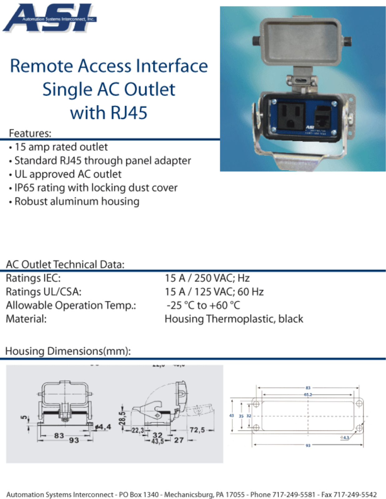 ASI-Automation Systems Interconnect RAI-SAC-201 Data Sheet