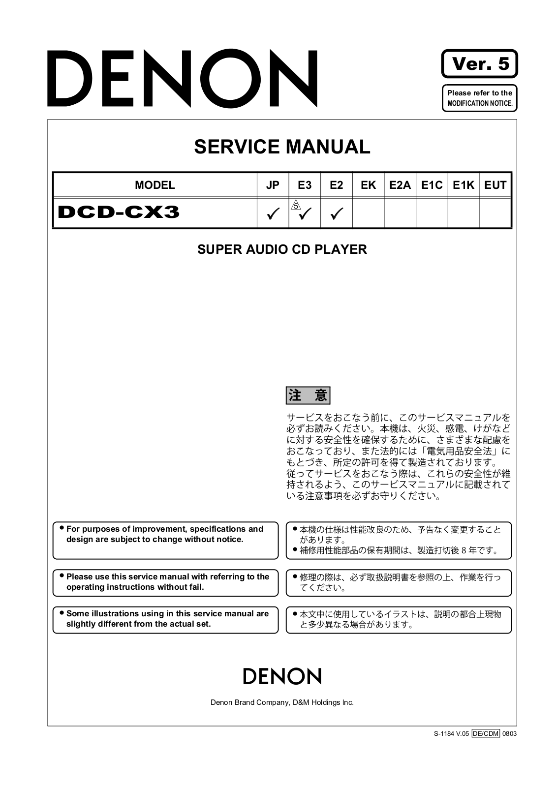 Denon DCD-CX3 V Service Manual