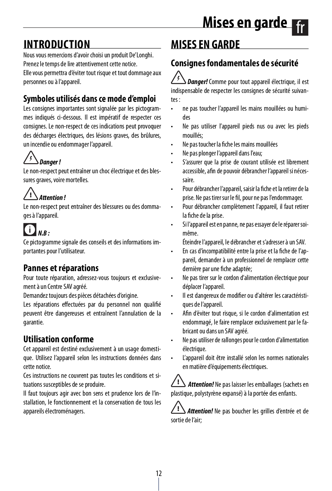 Delonghi AC150 Instruction manuals