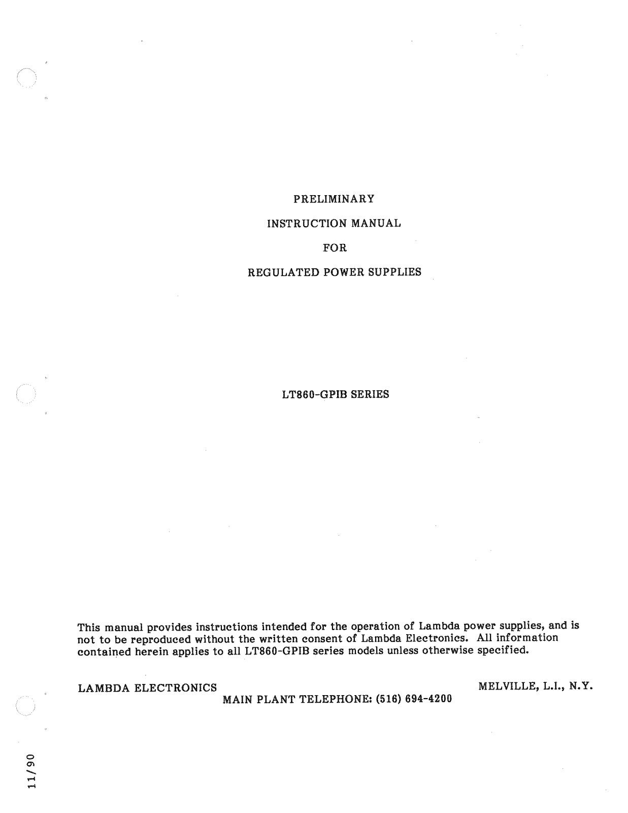 Lambda LT-863-GPIB, LT-864-GPIB, LT-861-GPIB, LT-862-GPIB Instruction Manual