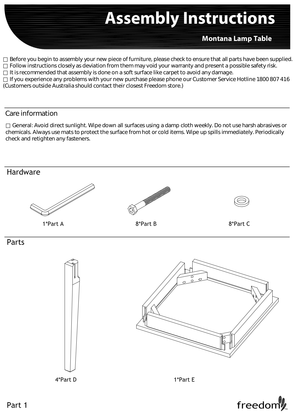 Freedom Montana Lamp Table Assembly Instruction