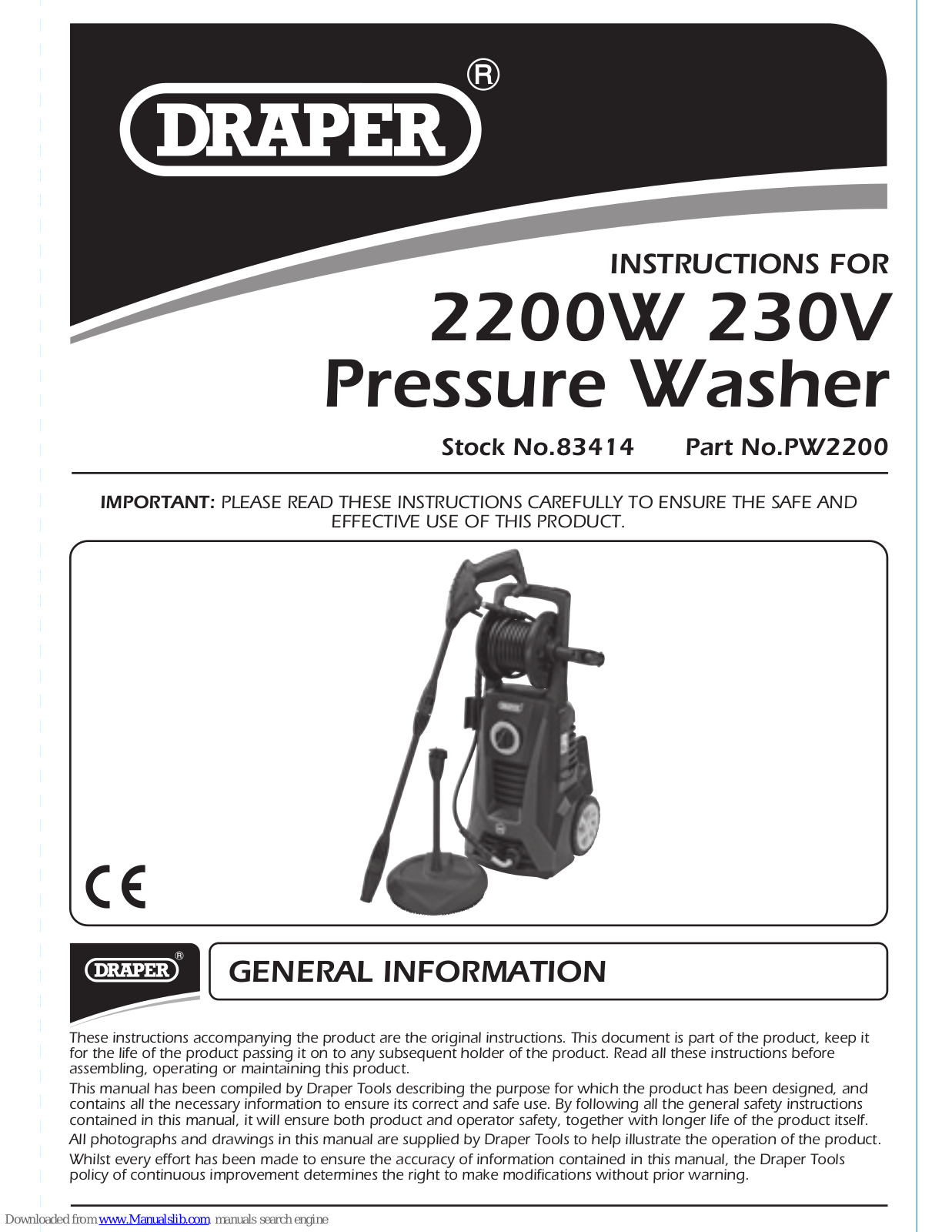 Draper 2200W, 230V, 83405, PW1530, PW1930 Instructions For - ManualMachine.com