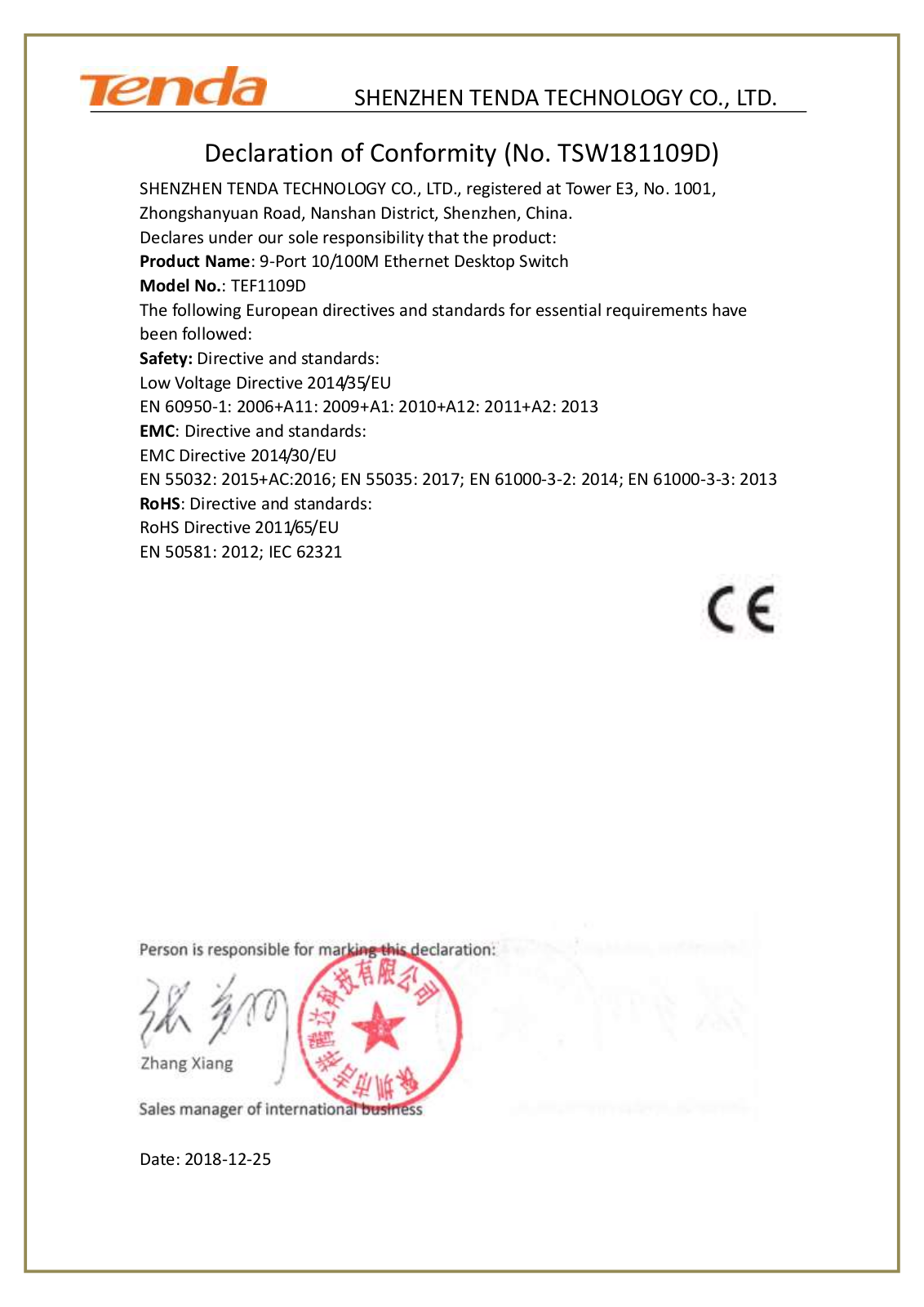 Tenda TEF1109D User Manual