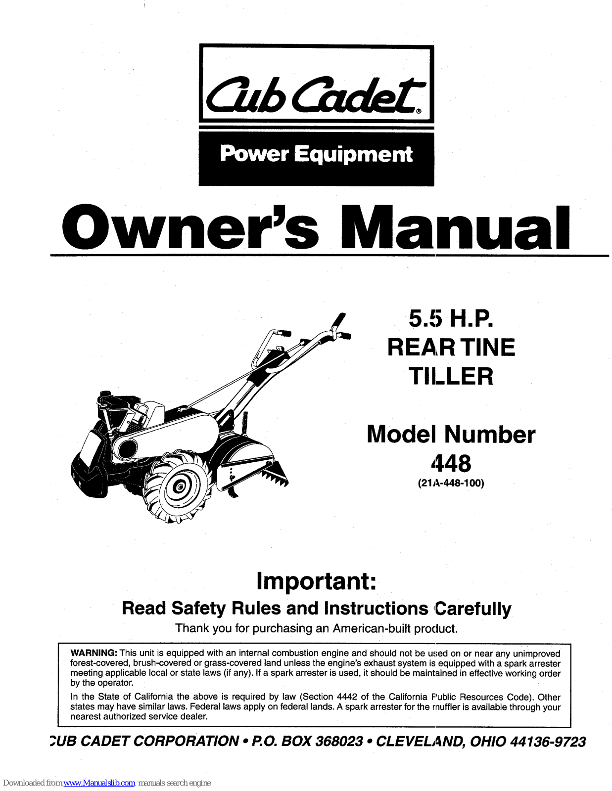 Cub Cadet 21A-448-100 Owner's Manual